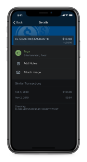 online banking transactions screen on an iphone
